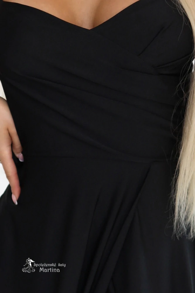 Černé společenské šaty "Liddy" s rozparkem a řaseným živůtkem