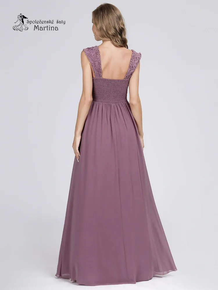 Dlouhé společenské šaty s krajkovým živůtkem "Gloria" - starorůžové - vel. 34