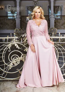 Světle růžové dlouhé společenské šaty "Carmen" - vel. 38