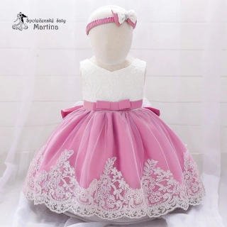 Tmavě růžové šatičky pro nejmenší s čelenkou "Adrianka" - vel. 70