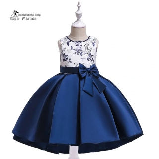 Elegantní tmavě modré asymetrické šaty "Saskie" s výšivkou v živůtku - vel. 130