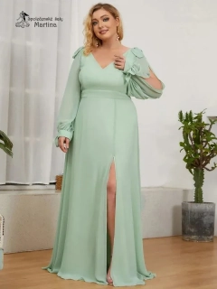 Zelenkavé společenské šaty "Allison XXL" s dlouhými rukávy