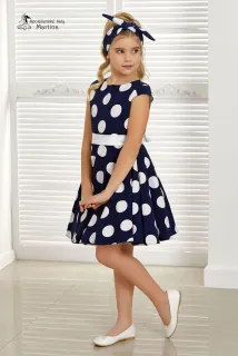 Tmavě modré retro šaty s bílými puntíky "Marabella" - vel. 110