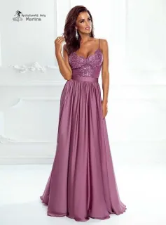 Dlouhé jahodové společenské šaty "Sheila" se špagetovými ramínky - vel. 40