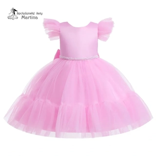 Růžové krátké tylovo-saténové šatičky "Šarlotka" - vel. 140