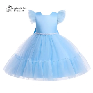 Světle modré krátké tylovo-saténové šatičky "Šarlotka" - vel. 140