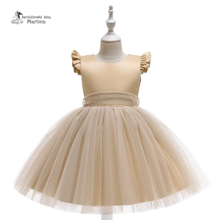 Béžové krátké tylovo-saténové šatičky "Jitka" - vel. 120