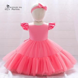 Lososové krátké tylovo-saténové šatičky "Andělka" - vel. 70