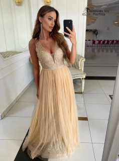 Zlaté tylové šaty "Gold" s třpytivým živůtkem a spodní sukní - vel. 38