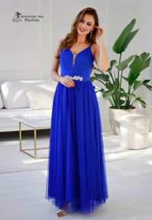 Dlouhé královsky modré tylové společenské šaty "Babydoll" - vel. 36
