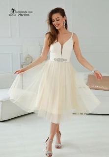 Midi champagne tylové šaty "Babydoll" pro svatebního hosta či družičku - vel. 36