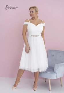 Midi bílé popůlnoční šaty "Daisy" se spadenými ramínky - vel. 36