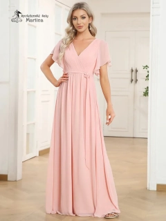 Růžové společenské šaty či pro svatebního hosta "Katherine" s volnými rukávy - vel. 46