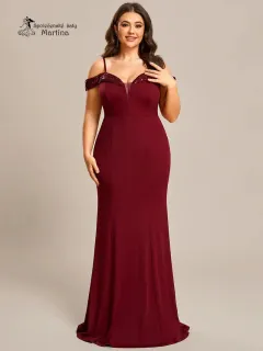 Vínové večerní bodycon šaty "Baillie" se spadenými ramínky - vel. 52
