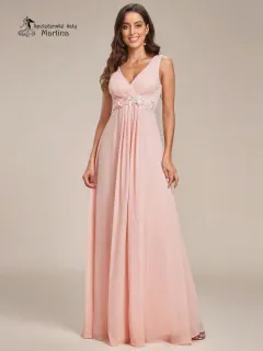 Růžové šaty na široká ramínka "Britney" s aplikací v pase - vel. 38