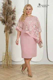 Pudrově růžové midi společenské šaty pro plnoštíhlé s tunikou "Polly" - vel. 44