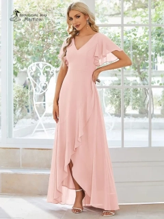 Dlouhé asymetrické světle růžové šaty pro svatební matku "Rubye" - vel. 44