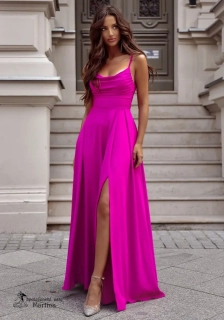 Amarantové společenské šaty "Valeria" s výstřihem "voda" - vel. 36