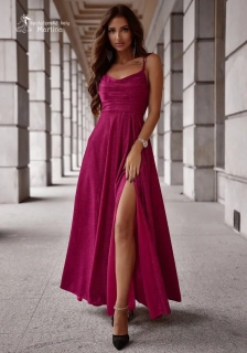 Amarantové brokátové společenské šaty "Valeria" s výstřihem "voda" - vel. 40