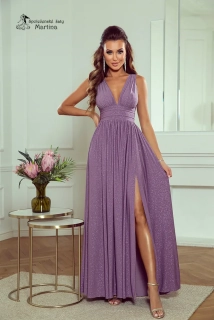 Levandulové třpytivé večerní šaty s hlubokým dekoltem "Virginia"