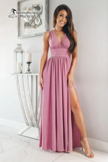 Jahodové třpytivé večerní šaty s hlubokým dekoltem "Virginia"