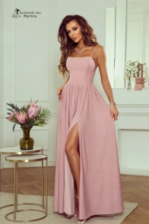 Pudrově růžové dlouhé třpytivé společenské šaty "Amelia" - vel. 36