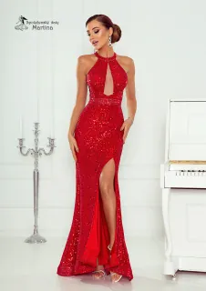 Červené sexy flitrové bodycon společenské šaty "Inez" - vel. 38