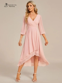 Světle růžové midi asymetrické šifonové šaty s 3/4 rukávem "Hirah" - vel. 38