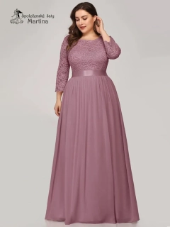 Starorůžové společenské šaty s 3/4 krajkovými rukávy "Trish" - vel. 56