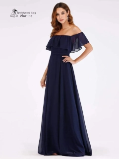 Tmavě modré šaty pro družičky "Alma" se spadenými rukávy 