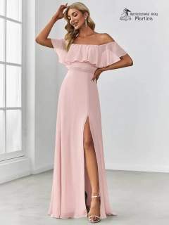 Světle růžové šaty pro družičky "Alma" se spadenými rukávy 