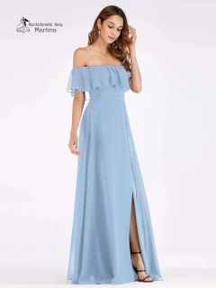 Blankytně modré šaty pro družičky "Alma" se spadenými rukávy 