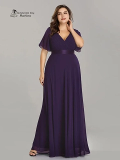 Tmavě fialové šifonové šaty "Camila XXL" antického střihu