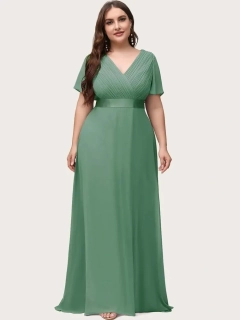 Pistáciové šifonové šaty "Camila XXL" antického střihu