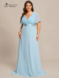 Světle modré šifonové šaty "Camila XXL" antického střihu