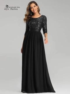 Černé společenské šaty "Piper" s 3/4 rukávy a s flitrovým živůtkem 