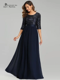 Tmavě modré společenské šaty "Piper" s 3/4 rukávy a s flitrovým živůtkem