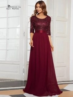 Vínové společenské šaty "Piper" s 3/4 rukávy a s flitrovým živůtkem