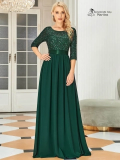 Lahvově zelené společenské šaty "Piper" s 3/4 rukávy a s flitrovým živůtkem