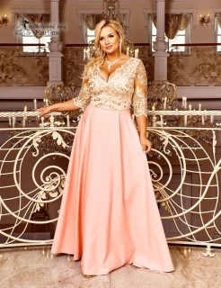 Broskvové dlouhé společenské šaty "Roxy" s 3/4 rukávem 