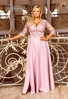 Pastel pink dlouhé společenské šaty "Roxy" s 3/4 rukávem 