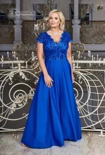 Královsky modré dlouhé společenské šaty "Roxy" s krátkým rukávkem 