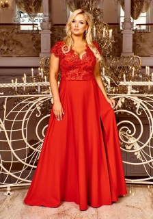 Červené dlouhé společenské šaty "Roxy" s krátkým rukávkem 