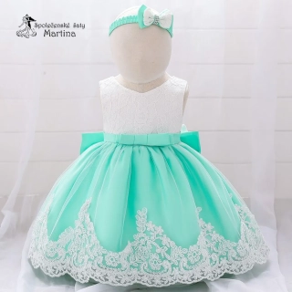 Mintové šatičky pro nejmenší s čelenkou "Adrianka" 0-2 roky