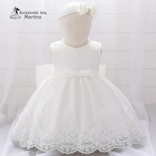 Bílé šatičky pro nejmenší s čelenkou "Adrianka" 0-2 roky