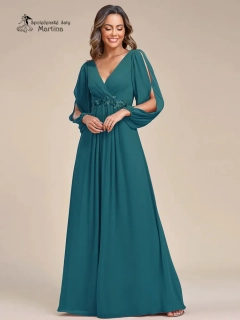 Petrolejové šaty "Harper" s dlouhým rukávem