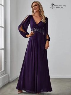 Tmavě fialové šaty "Harper" s dlouhým rukávem 