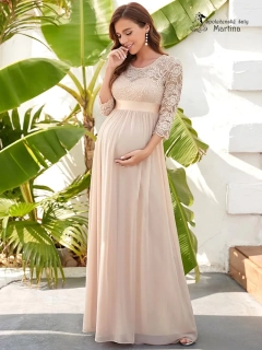 Pudrové těhotenské šaty "Avila" s krajkovým živůtkem