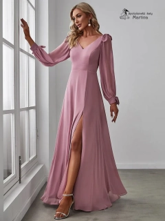 Starorůžové společenské šaty "Allison" s dlouhými rukávy