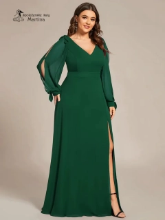 Tmavě zelené společenské šaty "Allison XXL" s dlouhými rukávy